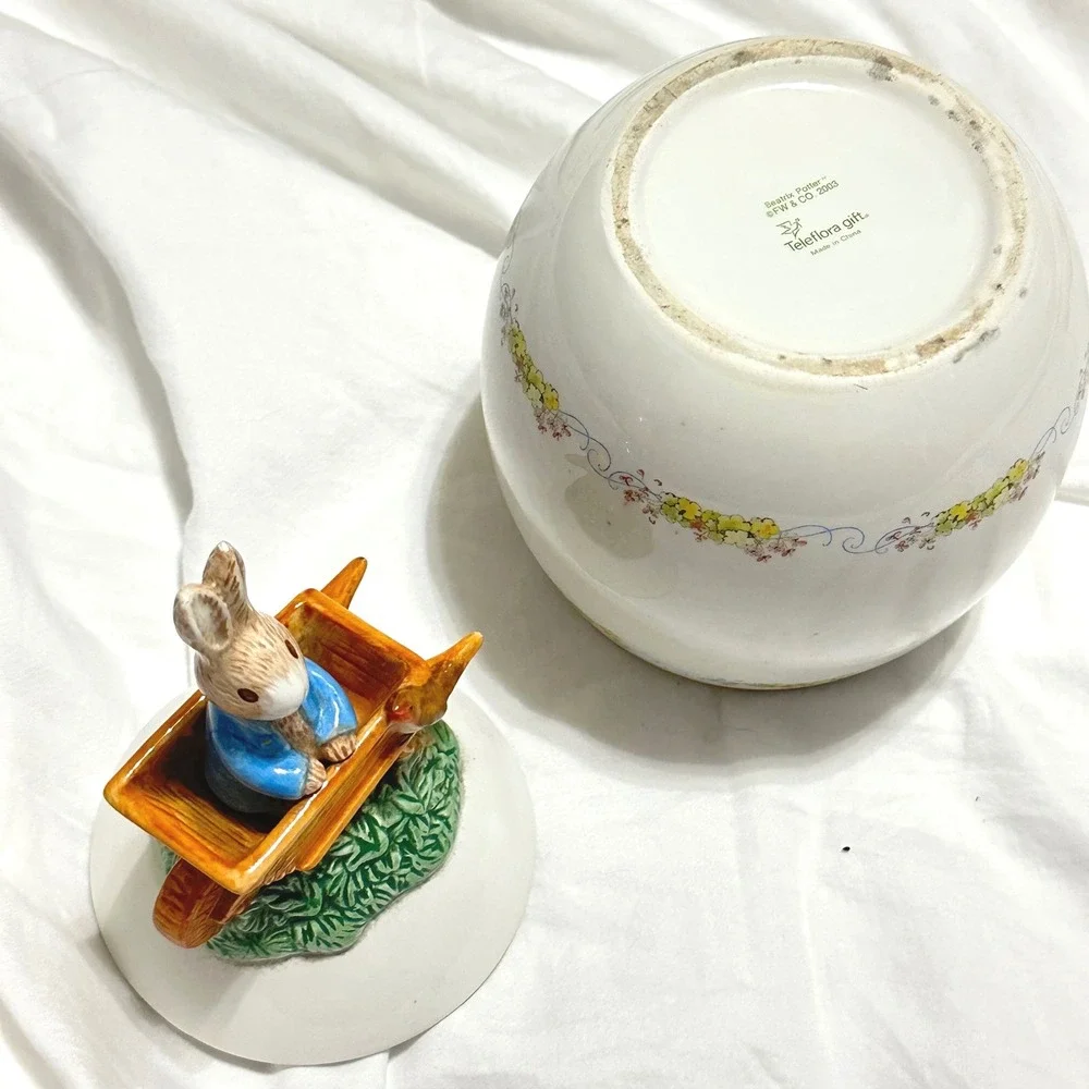 Peter Rabbit Cookie Jar White Excellent Ceramic Egg Wheelbarrow Jar Easter